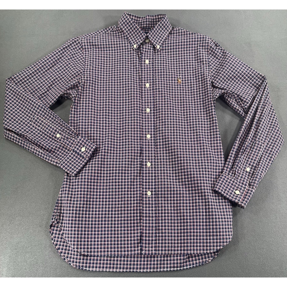Ralph Lauren Slim Fit Men's Medium Long Sleeve Cotton Stretch Red & Navy Plaid